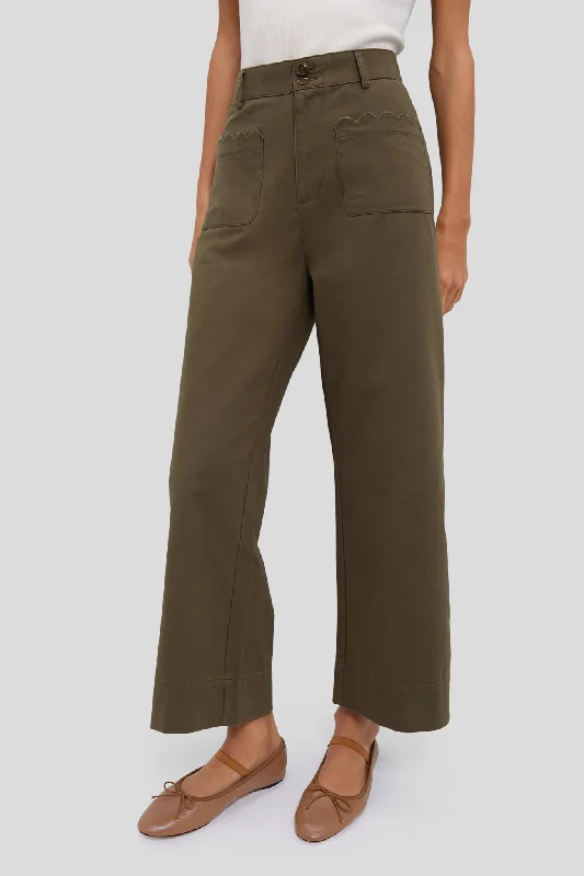 Army Green Wide Leg Chino Davis Pant