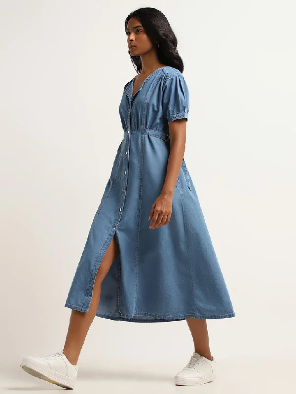 LOV Blue Denim A-Line Dress