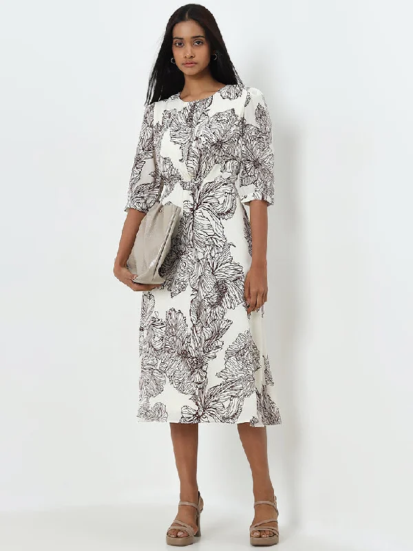 Wardrobe Brown Floral A-Line Dress