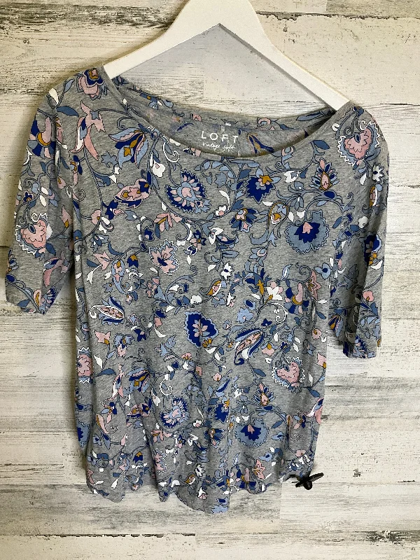 Top Short Sleeve By Loft In Blue & Grey, Size: L