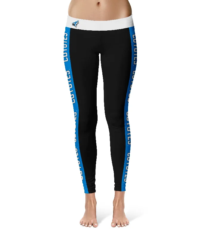 Cal State San Bernardino Coyotes Game Day Blue Stripes Black Yoga Leggings for Women by Vive La Fete