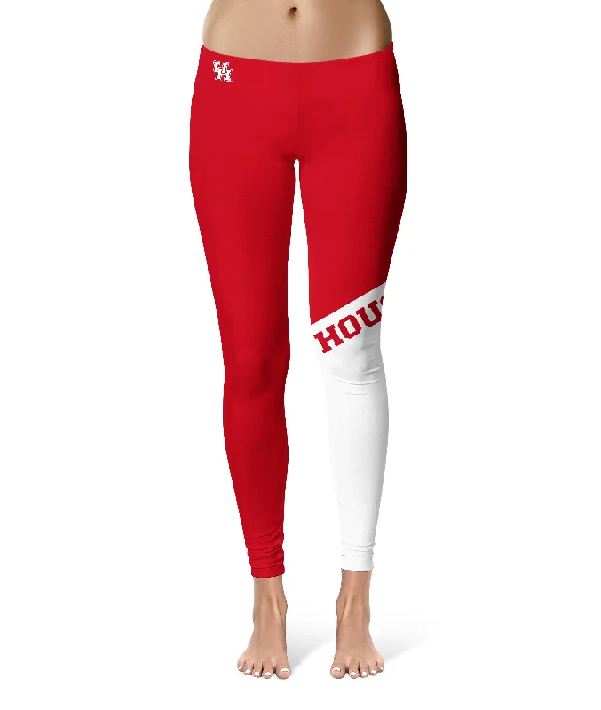 Houston Cougars Game Day Leg Color Block Red White Yoga Leggings for Women by Vive La Fete