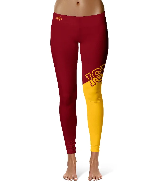 Iowa State Cyclones ISU Game Day Leg Color Block Maroon Gold Yoga Leggings for Women by Vive La Fete