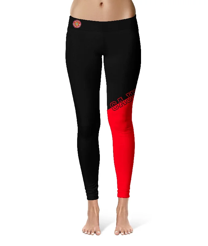 Louisiana at Lafayette Cajuns Game Day Leg Color Block Black Red Yoga Leggings for Women by Vive La Fete