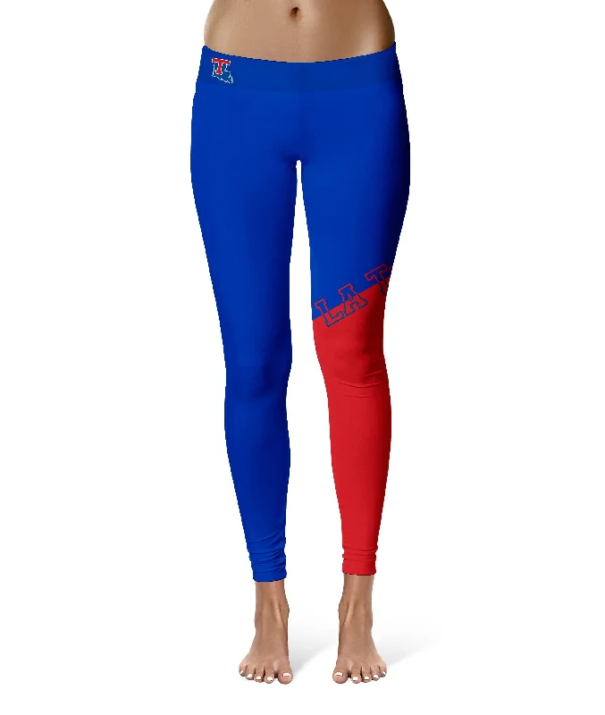 Louisiana Tech Bulldogs Game Day Leg Color Block Blue Red Yoga Leggings for Women by Vive La Fete