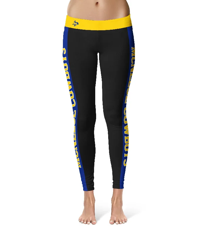 McNeese State University Cowboys Game Day Blue Stripes Black Yoga Leggings for Women by Vive La Fete