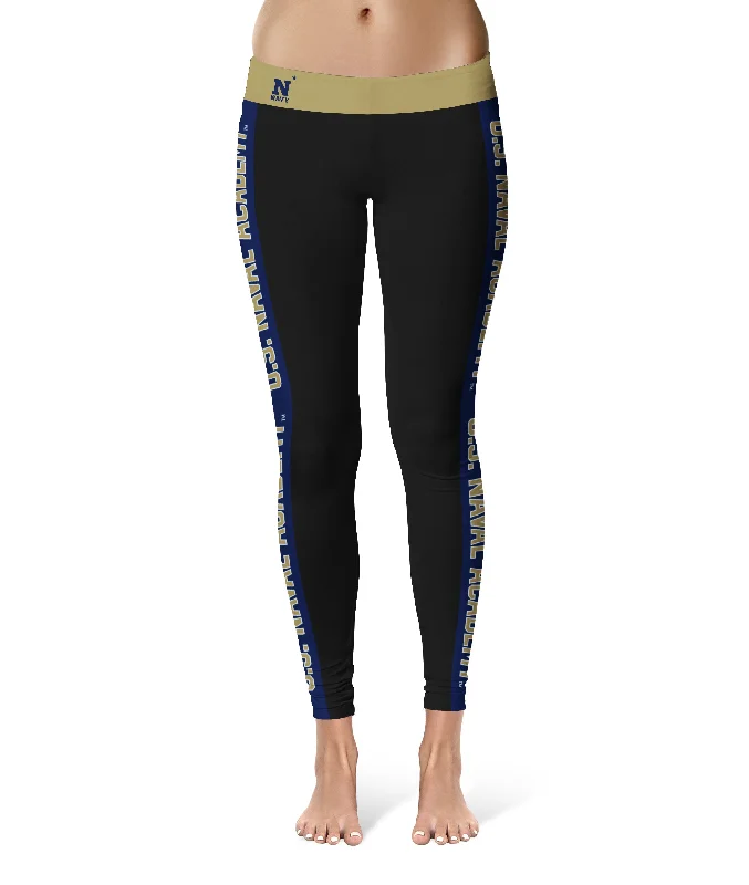 Naval Academy Midshipmen Game Day Navy Stripes Black Yoga Leggings for Women by Vive La Fete