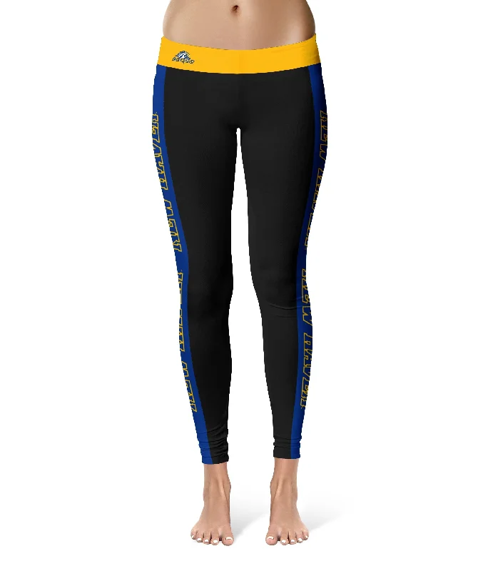 New Haven Chargers Game Day Blue Stripes Black Yoga Leggings for Women by Vive La Fete