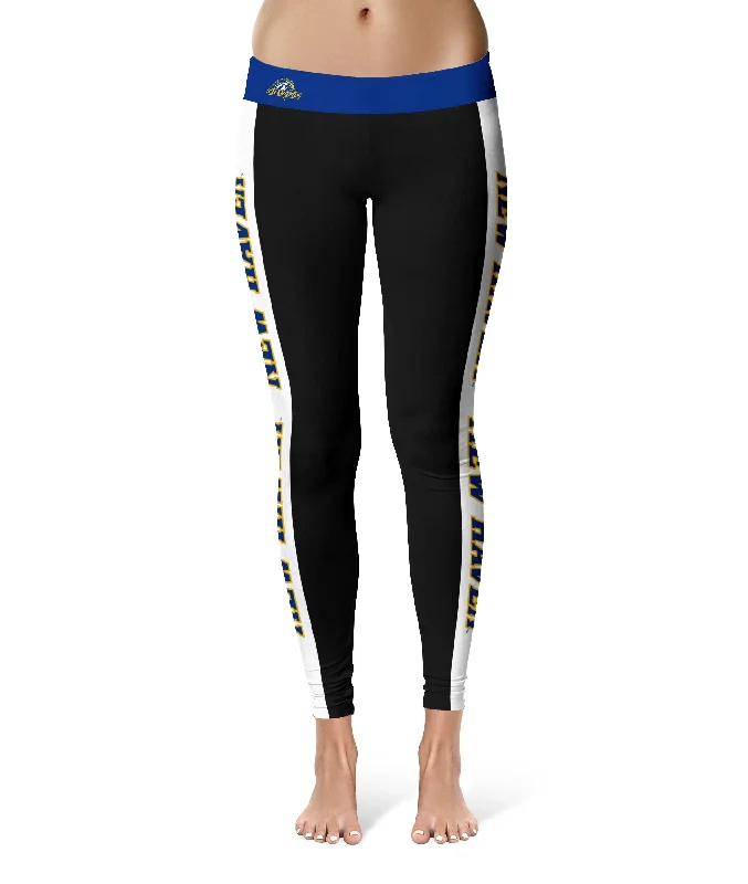 New Haven Chargers Game Day White Stripes Black Yoga Leggings for Women by Vive La Fete