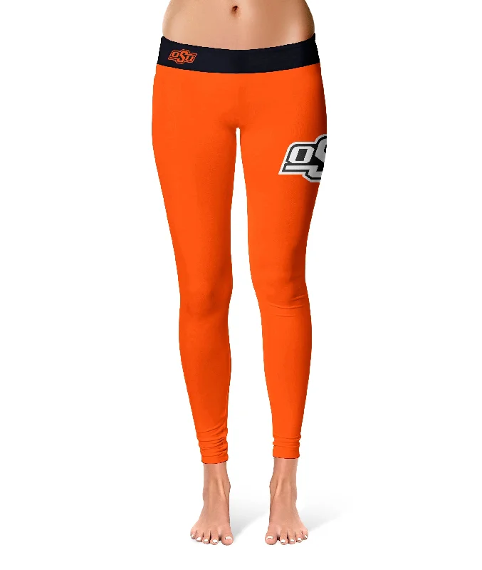 Oklahoma State Cowboys Game Day Logo on Thigh Orange Yoga Leggings for Women by Vive La Fete