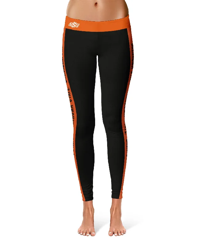 Oklahoma State Cowboys Game Day Orange Stripes Black Yoga Leggings for Women by Vive La Fete