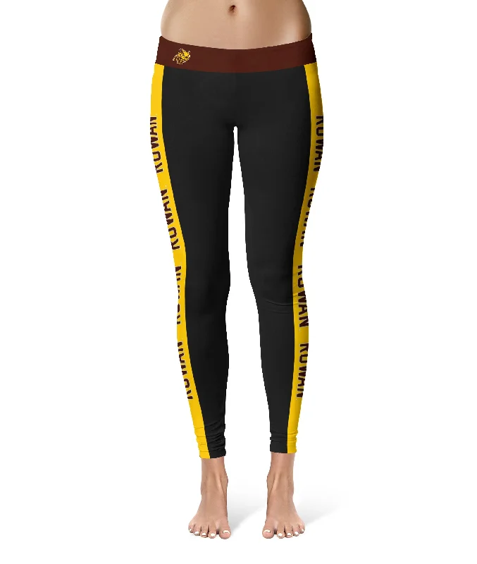 Rowan University Profs RU Game Day Gold Stripes Black Yoga Leggings for Women by Vive La Fete