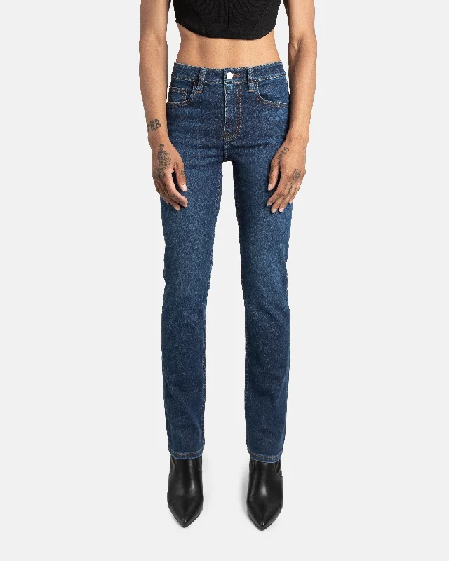 Slim straight fit jeans in mid blue