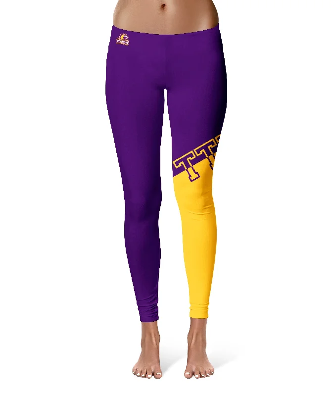 Tennessee Tech Golden Eagles TTU Game Day Leg Color Block Purple Gold Yoga Leggings for Women by Vive La Fete