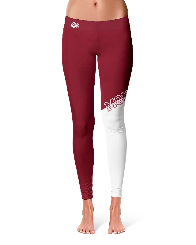 University of Montana Grizzlies Game Day Leg Color Block Maroon White Yoga Leggings for Women by Vive La Fete