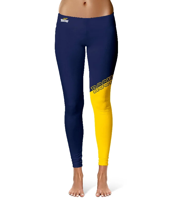 University of Toledo Rockets Game Day Leg Color Block Blue Gold Yoga Leggings for Women by Vive La Fete