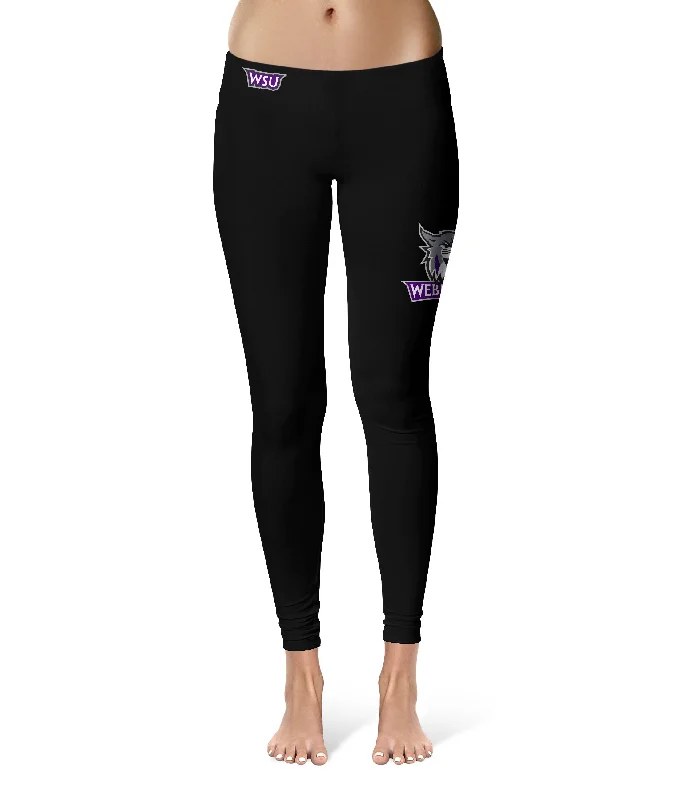 Weber State Wildcats WSU Game Day Large Logo on Thigh Black Yoga Leggings for Women by Vive La Fete