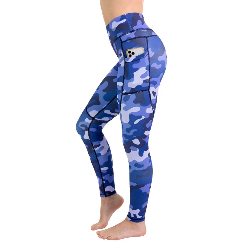 Women's Compression Leggings W/ Pockets - Camo Blue