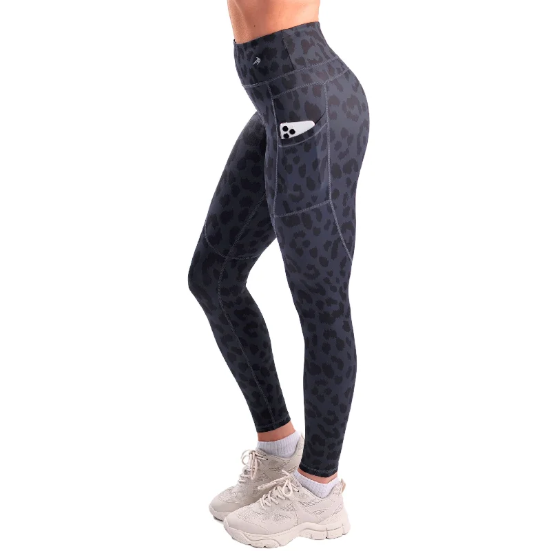 Women's Compression Leggings W/ Pockets - Leopard Black