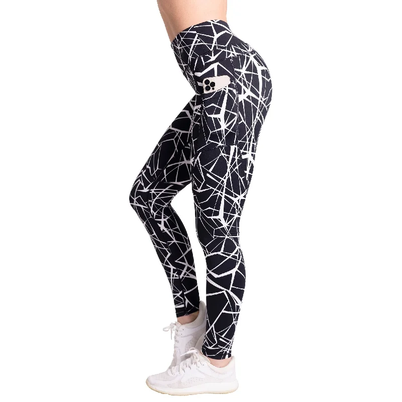 Women's Compression Leggings W/ Pockets - Tangled White