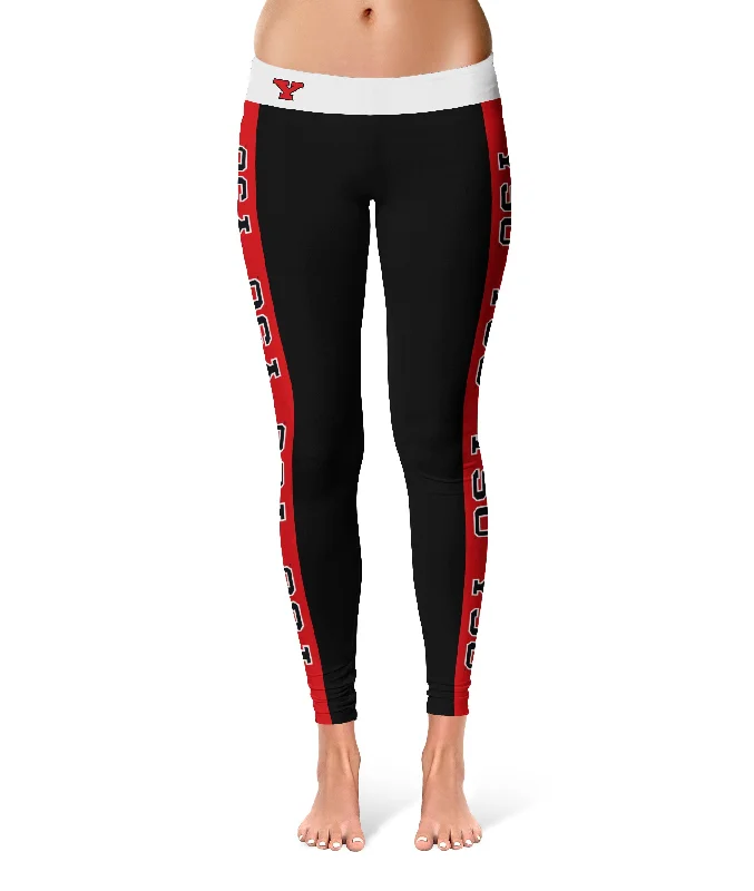 Youngstown State Penguins Game Day Red Stripes Black Yoga Leggings for Women by Vive La Fete